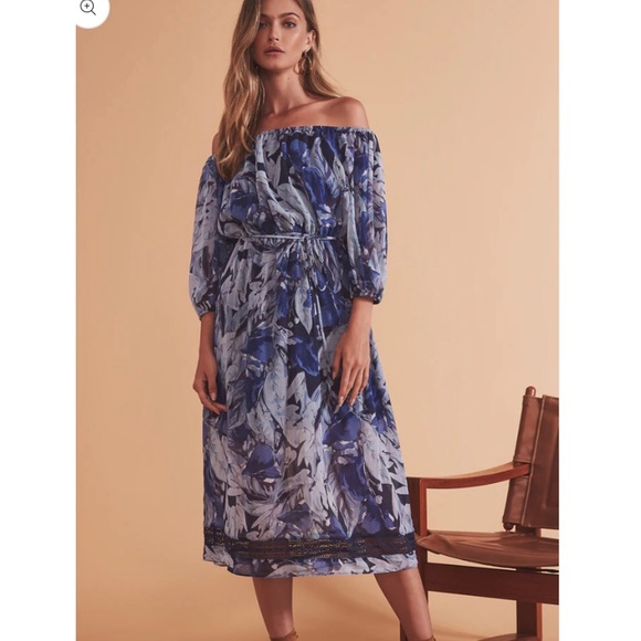 Tularosa Marty Midi Dress midnight floral off the shoulder NWT - Picture 11 of 11